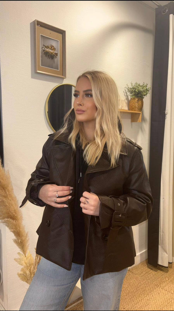 Veste Similicuir Marron « Margaux » - Veste femme - La Petite Boutique d'Eva
