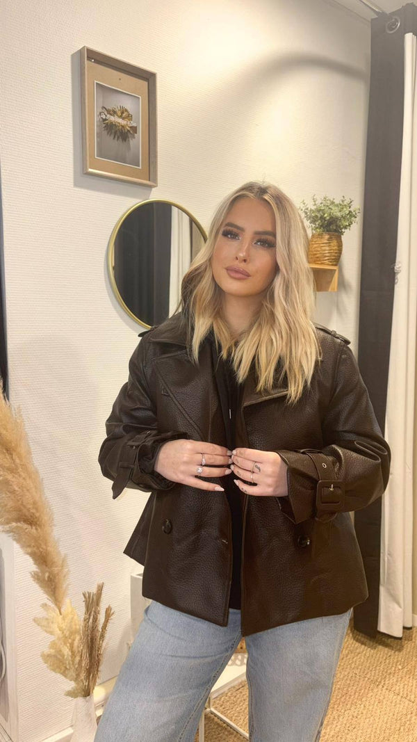 Veste Similicuir Marron « Margaux » - Veste femme - La Petite Boutique d'Eva