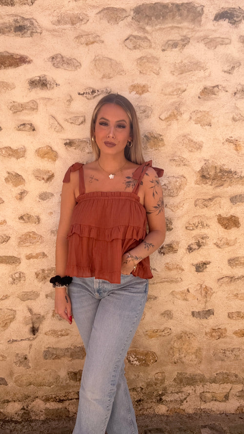 Blouse terracotta à volant « téa » - Chemisier femme - La Petite Boutique d'Eva