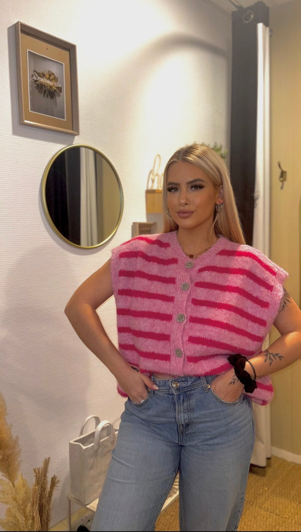 Gilet rose à rayures « Amaya » - Gilet femme - La Petite Boutique d'Eva