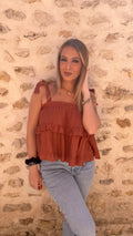 Blouse terracotta à volant « téa » - Chemisier femme - La Petite Boutique d'Eva
