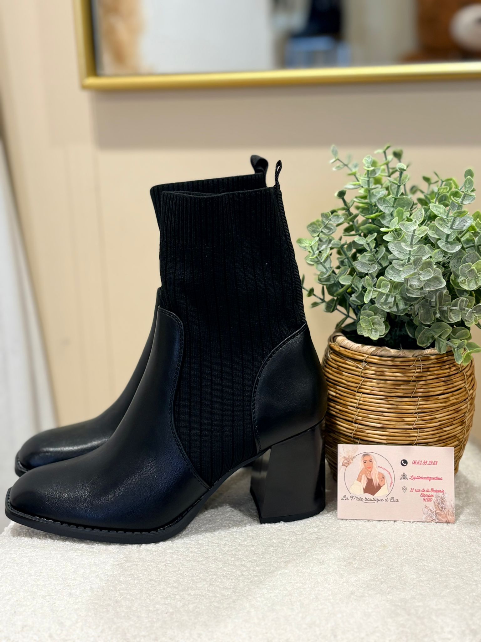Bottes noir « chaussettes » - Bottines femme - La Petite Boutique d'Eva