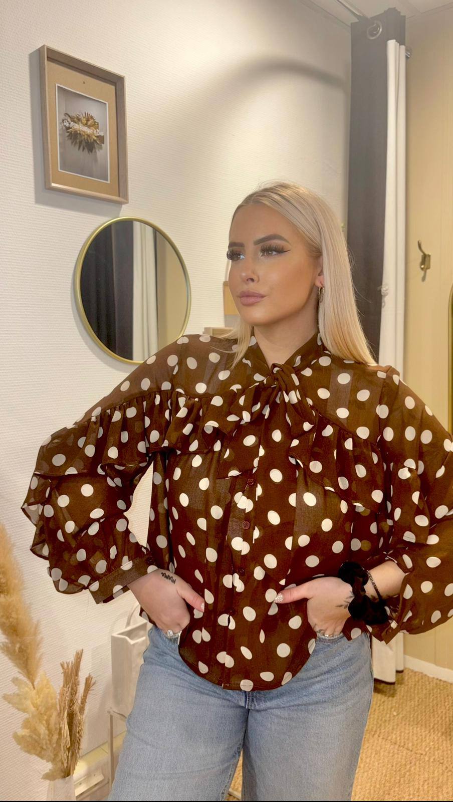 Chemisier à Pois Marron « Léa » - Chemisier femme - La Petite Boutique d'Eva